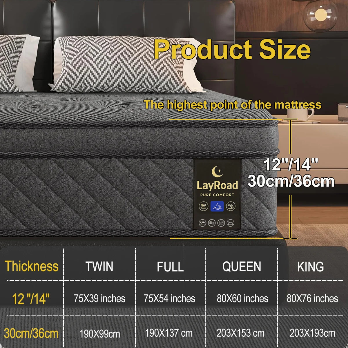 12-14inch Full-Size Memory Foam Mattress Available in Single, Twin, Queen, and King Sizes Boxed Mattress Medium Firmness