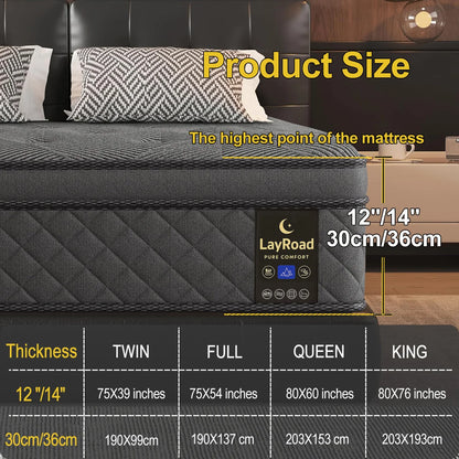 12-14inch Full-Size Memory Foam Mattress Available in Single, Twin, Queen, and King Sizes Boxed Mattress Medium Firmness