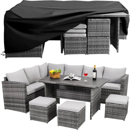 7 Piece Outdoor Patio Furniture Set with Dining Table and Chairs All Weather Wicker Conversation Set Includes Ottoman and Sofa Cover Grey