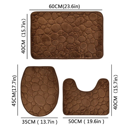 Comfortable and Soft, Three-piece Set  of Solid Color  Bathroom Non-slip Floor Mat Stone Pattern,