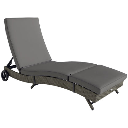 Outdoor Reclining Lounge Chair, PE Wicker, Rolling Wheels, Patio, Grey