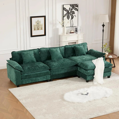 117.9" Modern Sectional Couches for Living Room, Blue Chenille Comfy Cloud Couch