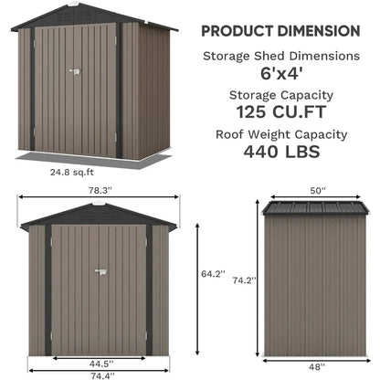 6x4 FT Outdoor Garden Tool Storage Shed,  with Sloping Roof and Double Lockable Door