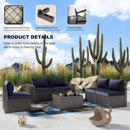 6PCS Outdoor Wicker Rattan Sectional Sofa Patio Furniture Set