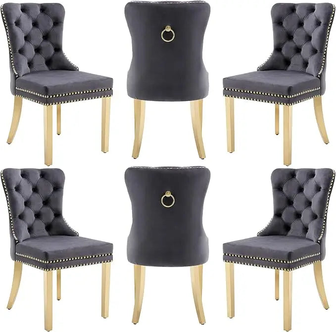 Velvet Dining Chairs Set of 6, Nikki Collection Dining Room Chairs with Wood Legs