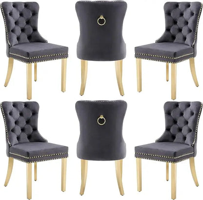 Velvet Dining Chairs Set of 6, Nikki Collection Dining Room Chairs with Wood Legs