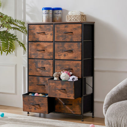 Bedside Steel Frame Wardrobe  With 10 Fabric Drawers