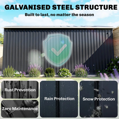11' x 9' Steel Outdoor Utility Storage Tool Shed Kit for Backyard Garden, Grey