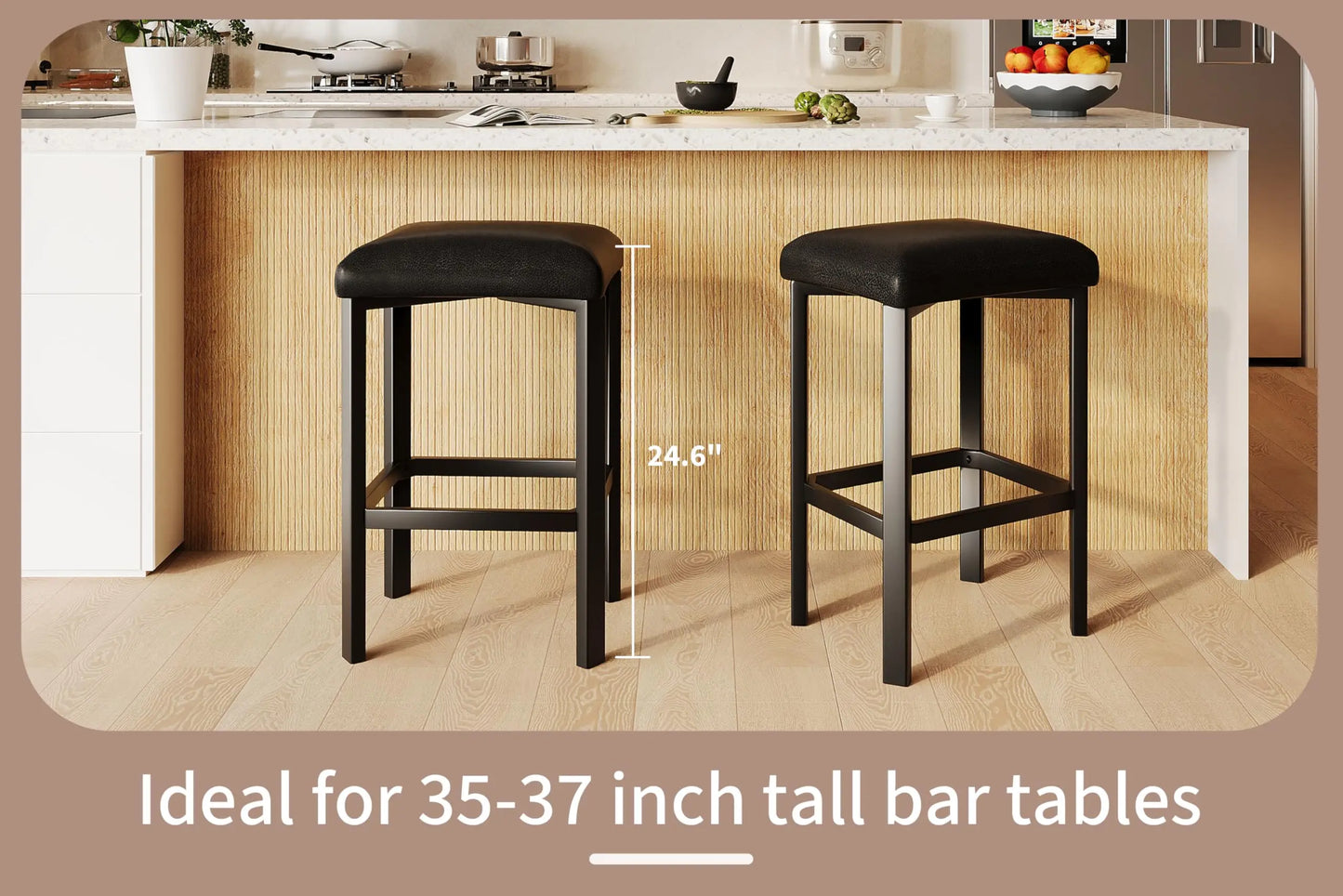 Counter Height Bar Stools Set With PU Leather Seat And 2 Inch Thick Upholstery Modern Heavy Duty Metal Frame Base Easy Assembly For Kitchen Island And Bar Counter Available In Set Of 2 Or 4