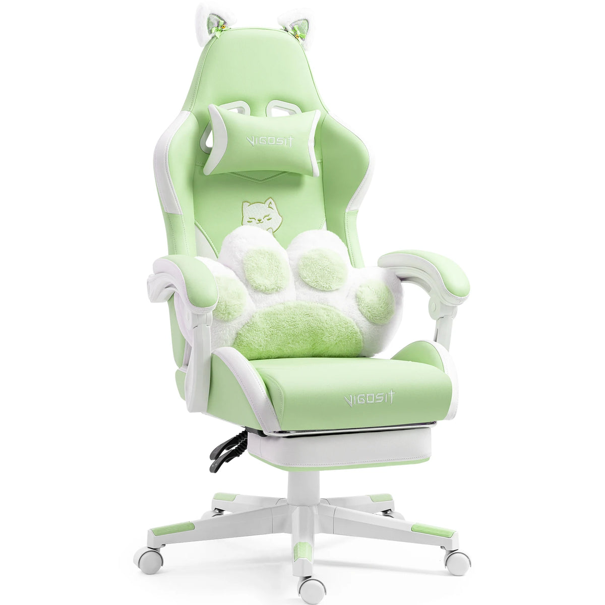 Ergonomic Computer Game Chair for Girls with Lumbar Support.  Gaming Chair with Cute Ears and Kawaii Pillow