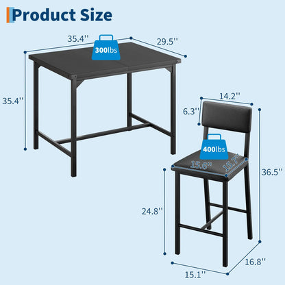Dining Table Set With 2 Stools  Counter Height Dining Furniture With Footrest Support Compact Space Design For Kitchen Apartment Small Dining Area Black