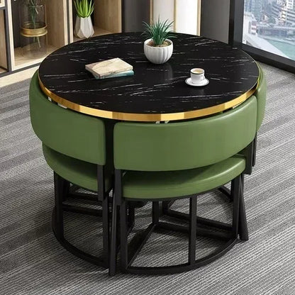 Round Luxury White Mobile Dining Table  Set with 4 Chairs