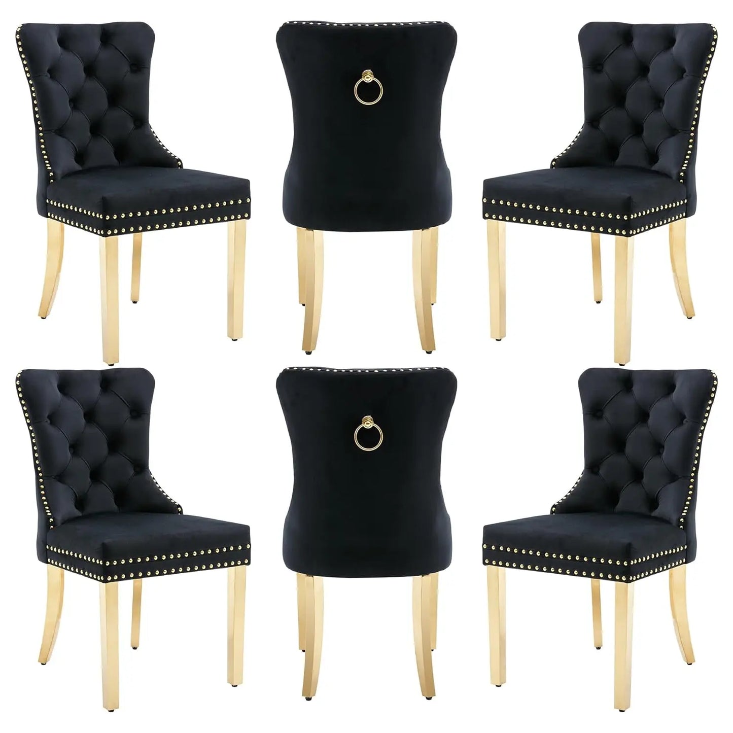 Leather Dining Chairs with Solid Wood Legs and Pull Ring, Luxury, Customized Set of 6