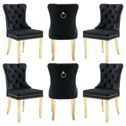 Leather Dining Chairs with Solid Wood Legs and Pull Ring, Luxury, Customized Set of 6