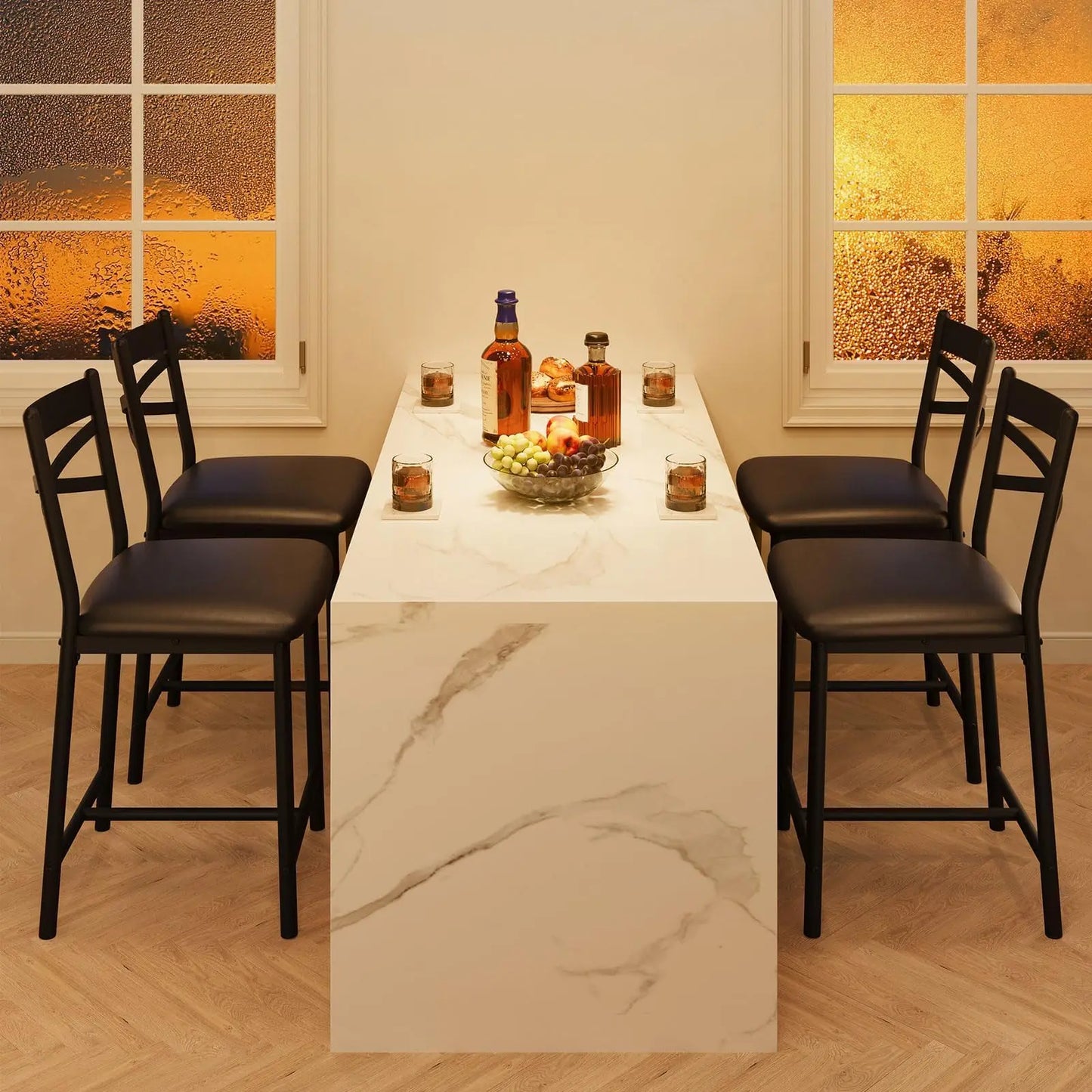 26 Inch Bar Stools Set of 4, Counter Height Bar Chairs with Back and Thick Cushion, Upholstered Dining Chairs with Padded Seat
