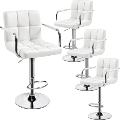 Counter Height Bar Stools Set of 4, PU Leather Adjustable Barstools with Armrest, with Thickened Seat