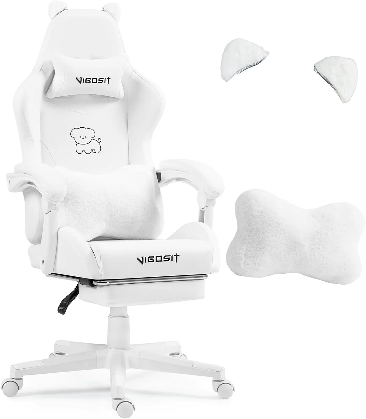 Ergonomic Computer Game Chair for Girls with Lumbar Support.  Gaming Chair with Cute Ears and Kawaii Pillow