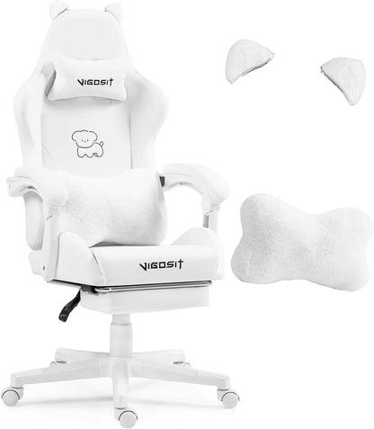 Ergonomic Computer Game Chair for Girls with Lumbar Support.  Gaming Chair with Cute Ears and Kawaii Pillow