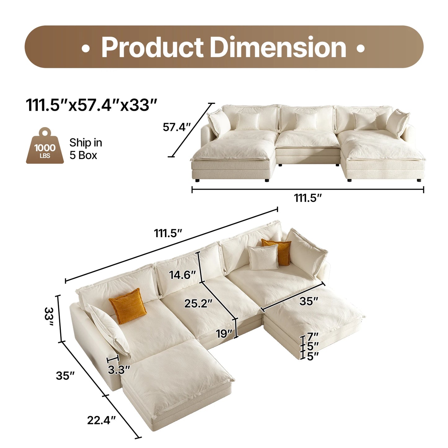 Modular Sectional Cloud Couch with Ottoman