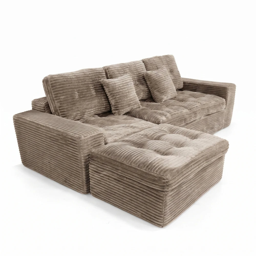 105 Inch Modular Cloud Sofa Set, DIY Convertible Sectional Couch with Movable Ottoman, Pure High Density Foam Cushion, Plush Faux Rabbit Fur Velvet Upholstered Deep Seat Sofa for Modern Living Room Apartment Small Space Famil