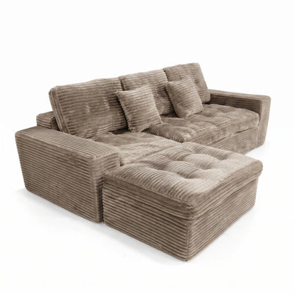 105 Inch Modular Cloud Sofa Set, DIY Convertible Sectional Couch with Movable Ottoman, Pure High Density Foam Cushion, Plush Faux Rabbit Fur Velvet Upholstered Deep Seat Sofa for Modern Living Room Apartment Small Space Famil