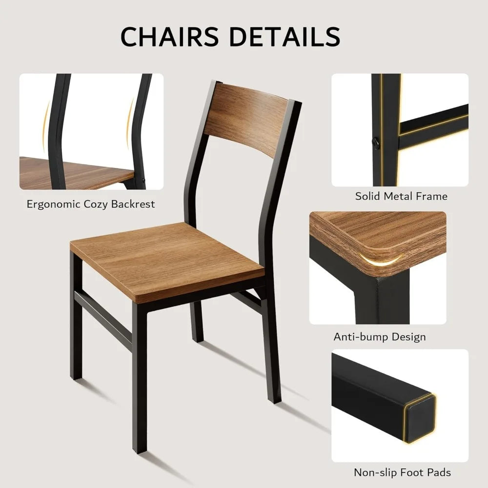 7-Piece Extendable Dining Table Set with 6 Chairs,, Solid Metal Frame & MDF Board,