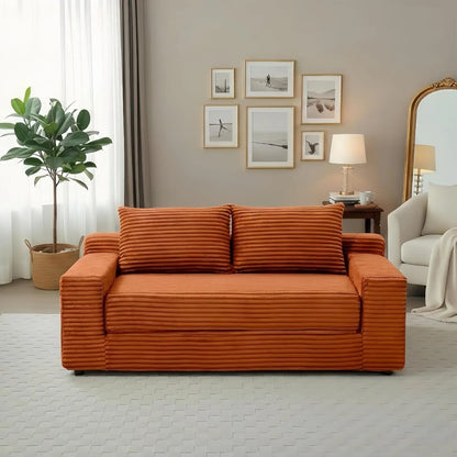 73" Convertible Sleeper Sofa, Comfy Corduroy Foldable Sofa Bed with 2 Pillows, Floor Sofa Lounge Couch