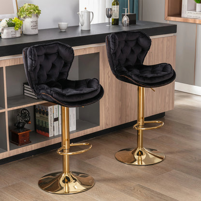 Set of 2 Modern Bar Stools Adjustable Velvet Golden Leg Upholstered Swivel Bar Stools Counter Height Bar Kitchen Island