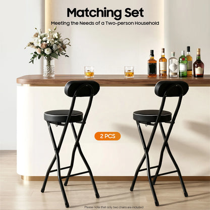 Folding Bar Stool with Back, 25.6 in Cushioned Padded Foldable Chairs, Tall Bar Collapsible Stools, Round Counter Height Stool Chair, suitable for Camping, Kitchen, Shop, and Cafe