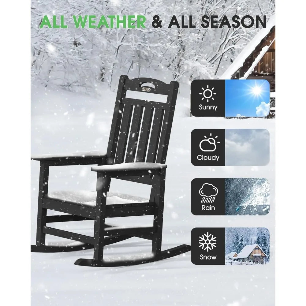 Set of 2"Large Outdoor High Back Rocking Chairs, Durable HDPE Weatherproof Patio Rockers
