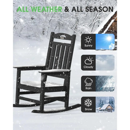 Set of 2"Large Outdoor High Back Rocking Chairs, Durable HDPE Weatherproof Patio Rockers