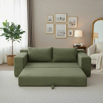 73" Convertible Sleeper Sofa, Comfy Corduroy Foldable Sofa Bed with 2 Pillows, Floor Sofa Lounge Couch