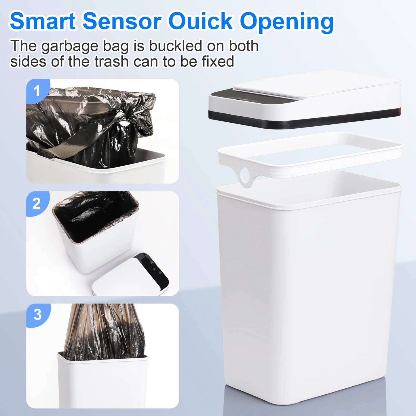 2 Pack 12L Bathroom Automatic Trash Cans Touchless Motion Sensor  for Bathroom Bedroom Living Room Office White