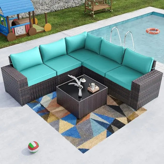 6PCS Outdoor Wicker Rattan Sectional Sofa Patio Furniture Set