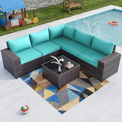 6PCS Outdoor Wicker Rattan Sectional Sofa Patio Furniture Set
