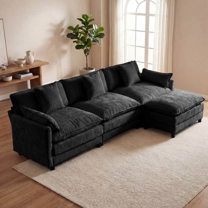 107" Modular Sectional Sofa Set with Ottoman, L-Shaped Convertible Couch, 3-Seats Chenille Deep Seat Sofa with Pillows for Living Room, Bedroom and Apartment