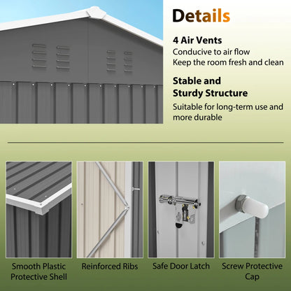 8'x6' Large Steel Storage Shed with Window, Lockable Doors and Sloped Roof, Heavy Duty Outdoor Tool Shed for Garden, Patio,