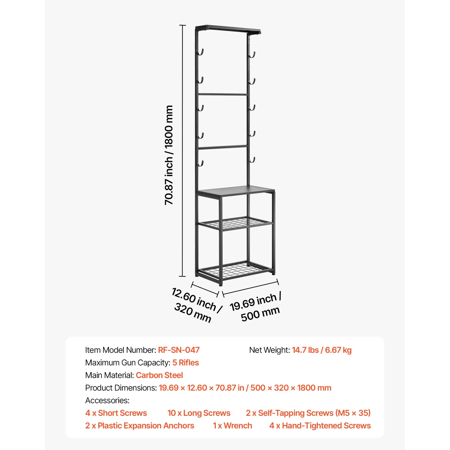 Standing Indoor Steel Rifle / Shotgun Rack Stand with Storage Shelf for Garage