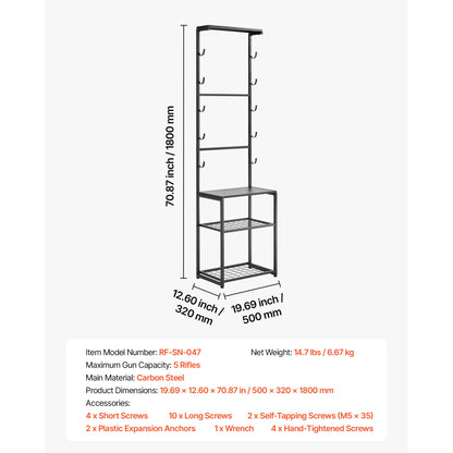 Standing Indoor Steel Rifle / Shotgun Rack Stand with Storage Shelf for Garage