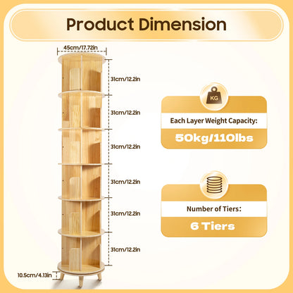 360° Rotating Wooden 6-Tier Kids Book Storage Organizer