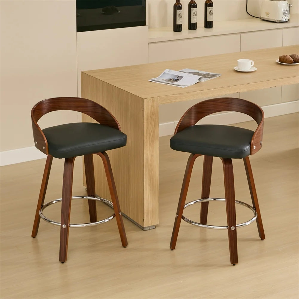 Swivel Barstools (2) with Low Back Wood Legs