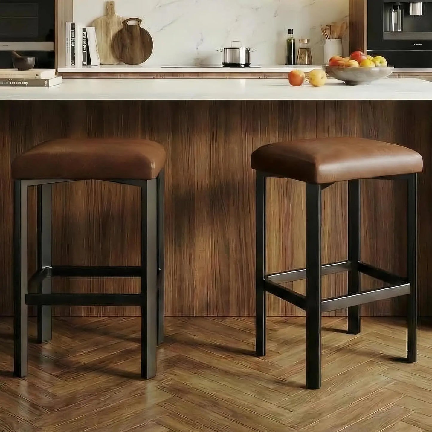 Counter Height Bar Stools Set With PU Leather Seat And 2 Inch Thick Upholstery Modern Heavy Duty Metal Frame Base Easy Assembly For Kitchen Island And Bar Counter Available In Set Of 2 Or 4