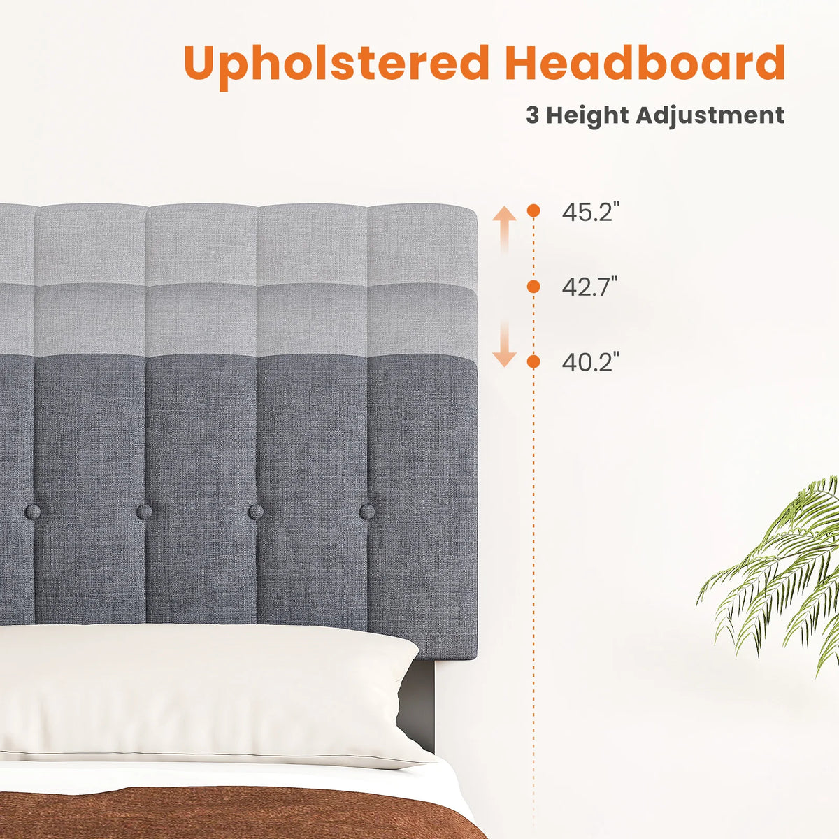 Basic Fabric Upholstered Bed Frame  with Headboard  Easy Assembly Noise Free