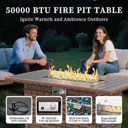 All-Weather Wicker Set with Fire Pit Table, 8 Piece Sectional Sofas,