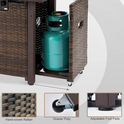 9 Pieces Outdoor Sectional Patio Furniture Set with Fire Pit Table PE Rattan Wicker Patio Sectional Armless, Customized