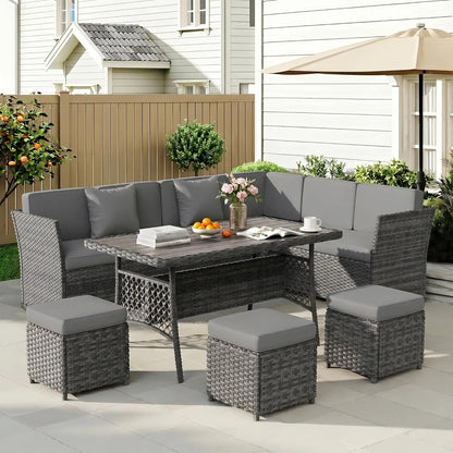 7 Pieces Patio Furniture Set, Wicker Conversation Set with Dining Table, Chairs and, Customized