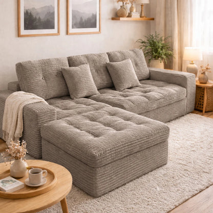 105 Inch Modular Cloud Sofa Set, DIY Convertible Sectional Couch with Movable Ottoman, Pure High Density Foam Cushion, Plush Faux Rabbit Fur Velvet Upholstered Deep Seat Sofa for Modern Living Room Apartment Small Space Famil