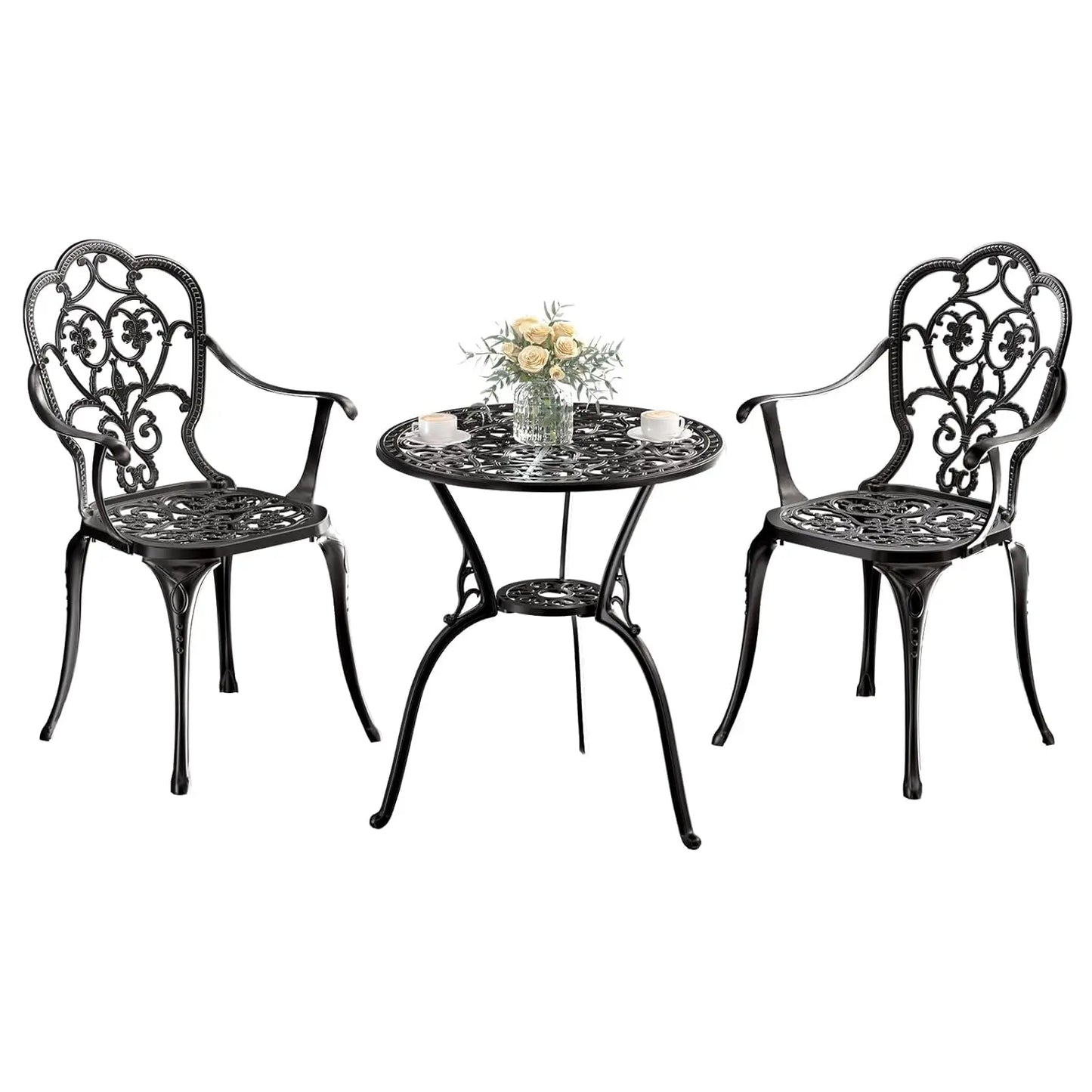 Cast Aluminum Bistro Set 3pc Table & Chairs w/Umbrella Hole Outdoor Patio Garden Lawn, Customized