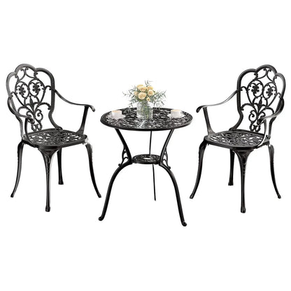 Cast Aluminum Bistro Set 3pc Table & Chairs w/Umbrella Hole Outdoor Patio Garden Lawn, Customized