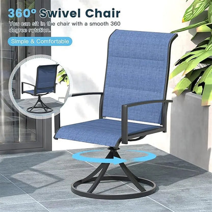 9-Piece Outdoor Dining Set Extendable Table & 8 Blue Foam Padded Textilene Swivel Chairs for Patio, Garden or Poolside
